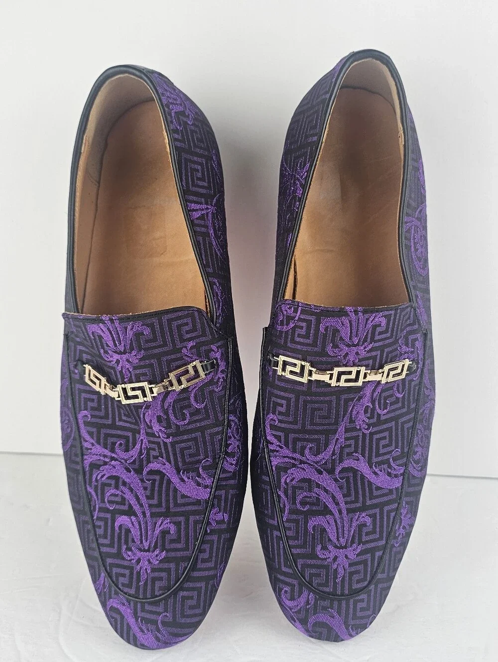 Barabas Men's Greek Pattern Floral Baroque Prom Wedding Dress Loafers Purple 11